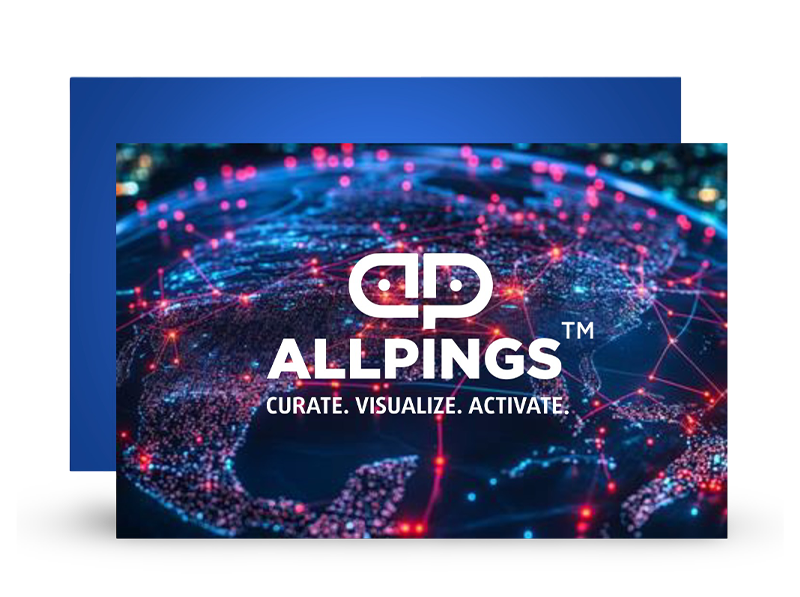 AllPings platform logo displayed over a global data network visualization.